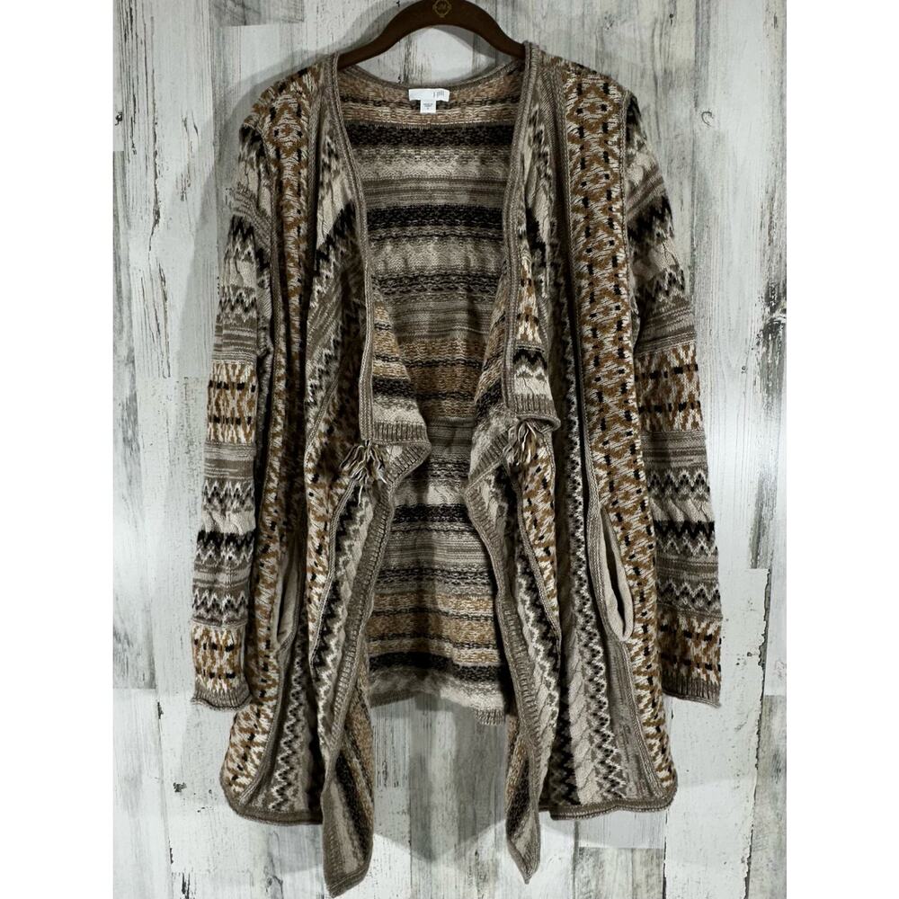 J Jill Cardigan Sweater Size Small Wool Alpaca Brown Neutrals Stripe Open Front‎